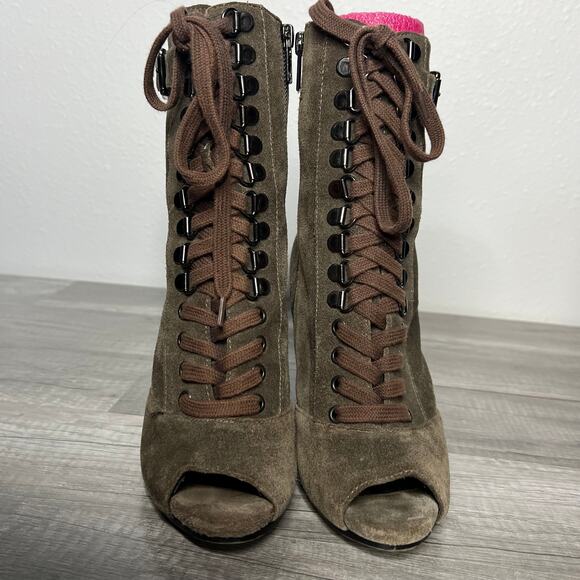 SAM Edelman Belmont Suede Zip Peep Toe Lace Up Ankle Boots Size 6 1/2 - Picture 5 of 6